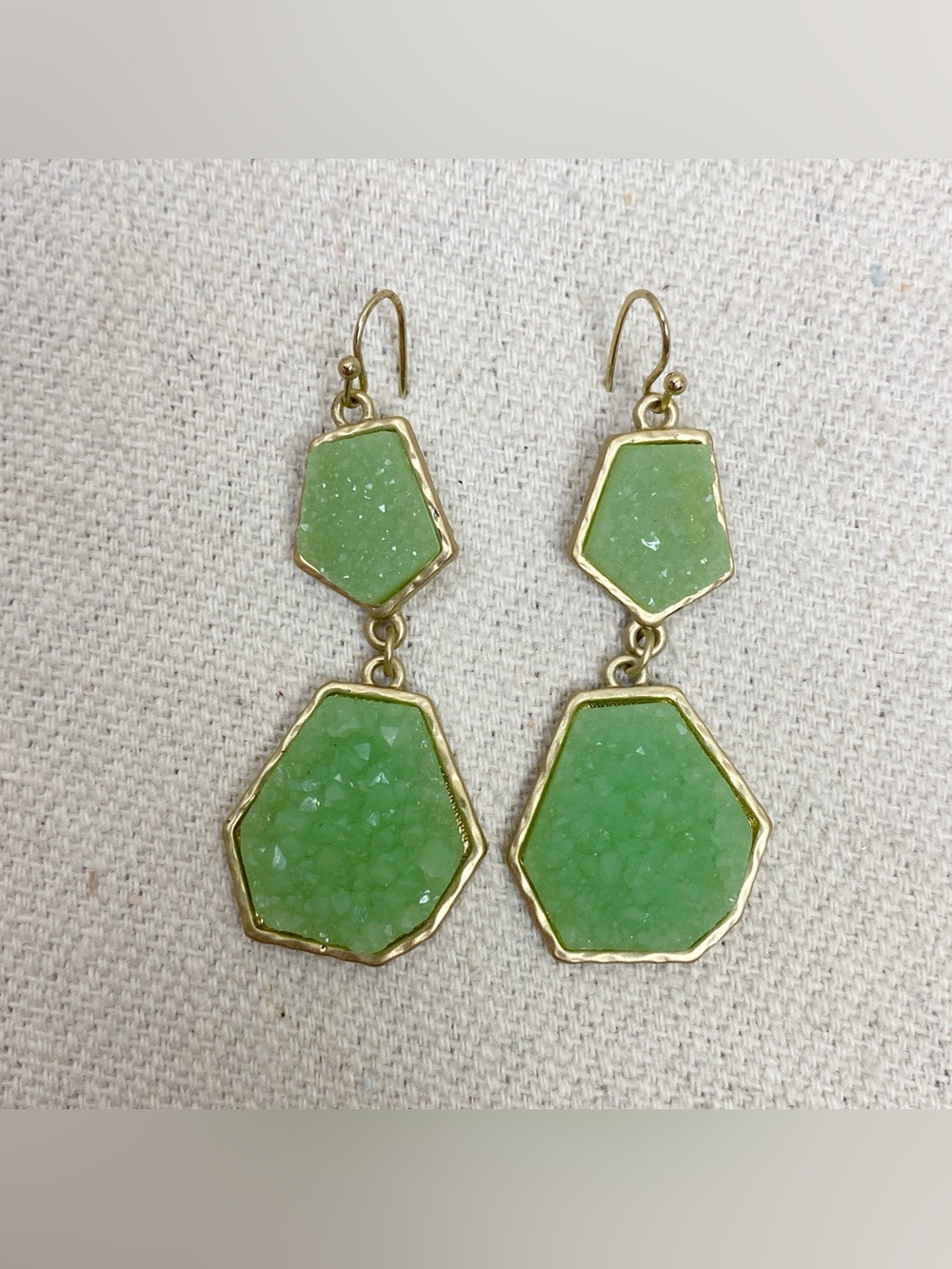 Green faux Druzy Double Drop Earrings